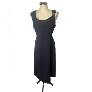 Calvin Klein Black Midi Dress Asymmetrical Neckline w/metal detail Size 10